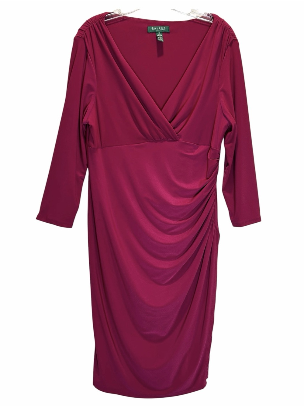 Lauren Ralph Lauren Hyacinth Sheath V-Neck Midi Dress, 3/4 Sleeves - Size 16